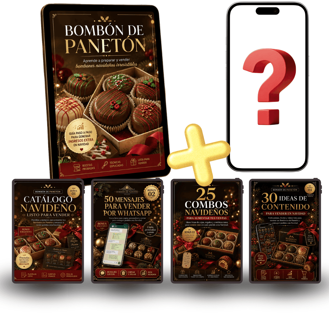 Mockup de la guía Bombón de Panetón con los 4 bonos y un bono sorpresa