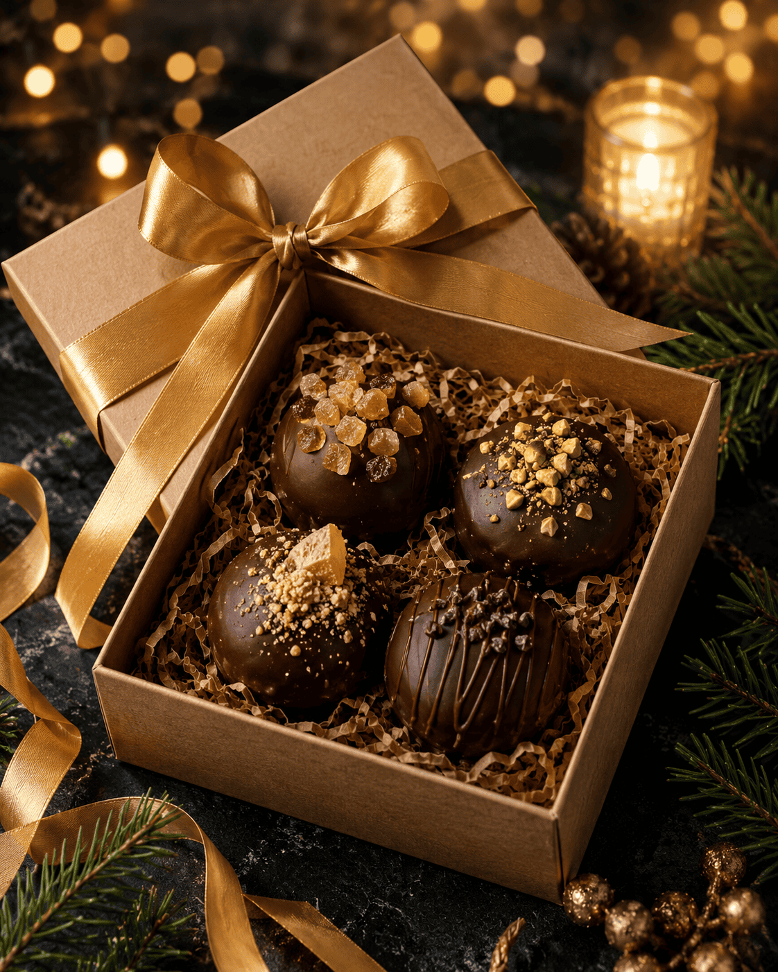 Caja de regalo premium con bombones de panetón